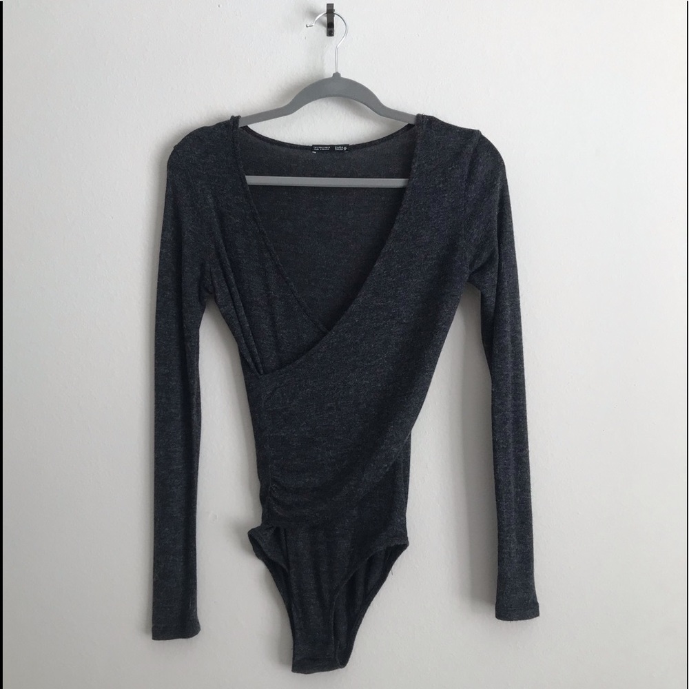 💚2/$30 Zara Sexy Gray Wrap Bodysuit
